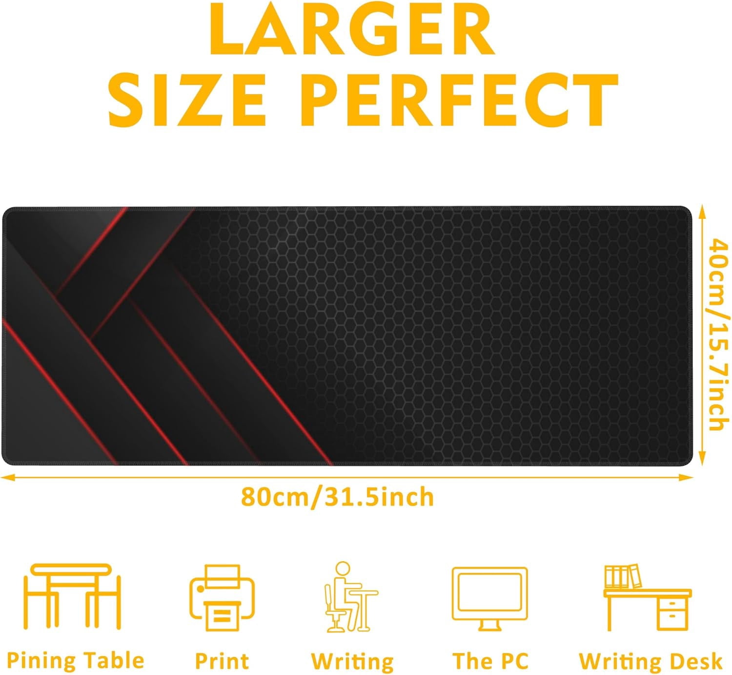 Gaming Mouse Pad,Black Red Honeycomb Technology Desk Pad,31.5"X15.7" Extended Gaming Mouse Pad Mat with Stitched Edge Non-Slip Base Big Mouse Pad for Office Keyboard Laptop