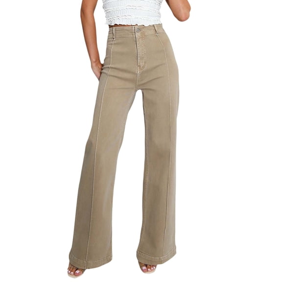 BODOAO Women's 2026 Wide Leg Jeans, High Waisted Stretch Denim Pants, Baggy Loose Fit Straight Trousers with Soft Fabric, Classic Washed Look and Relaxed Full Length Design Beige L