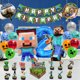 thumbnail image 2 of Globos de Minecraft para cumpleaños, decoración de cumpleaños con temática de videojuegos para niños y niñas de 2 años. Incluye pancarta de feliz cumpleaños, globos, mantel y decoración para fiestas., 2 of 3
