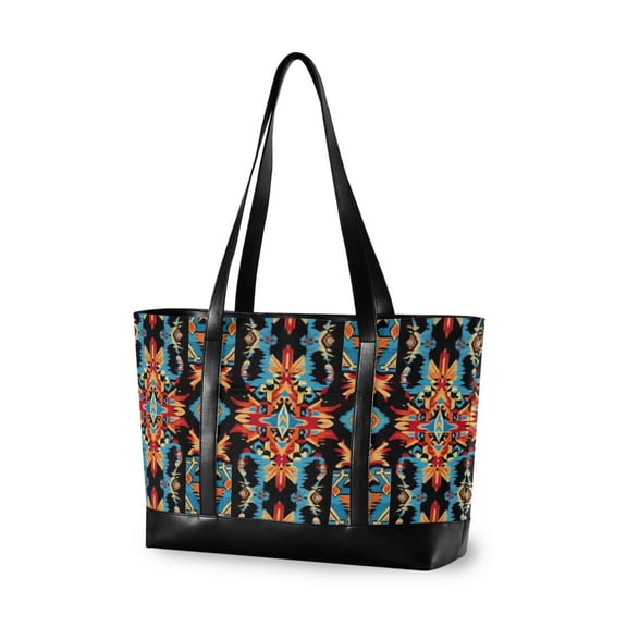 FORMRS Canvas Laptop Tote Bag for Women with 15.6" Computer Compartments Shoulder Handbag, Blue Geometric
