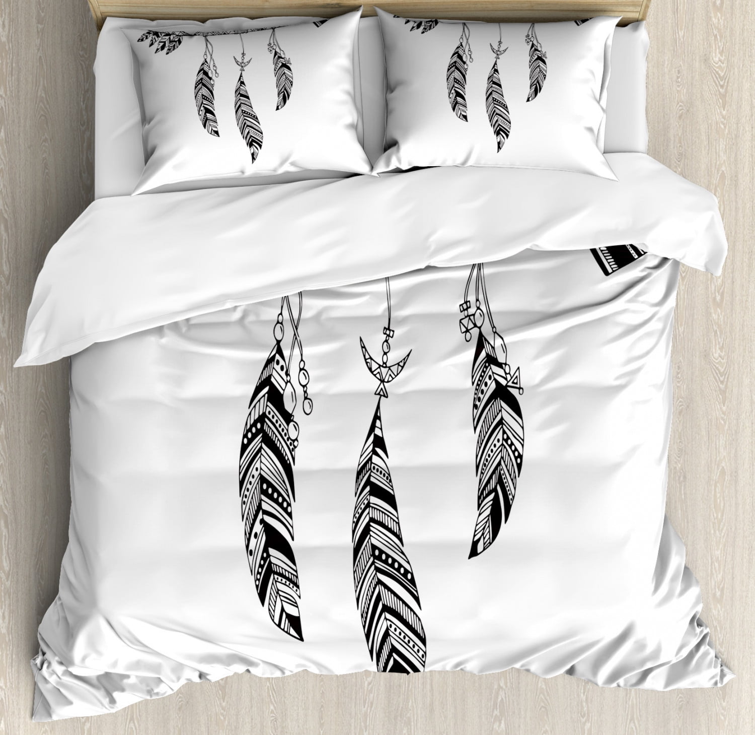 Feather King Size Duvet Cover Set, Bohemian Arrow Design with Tribal