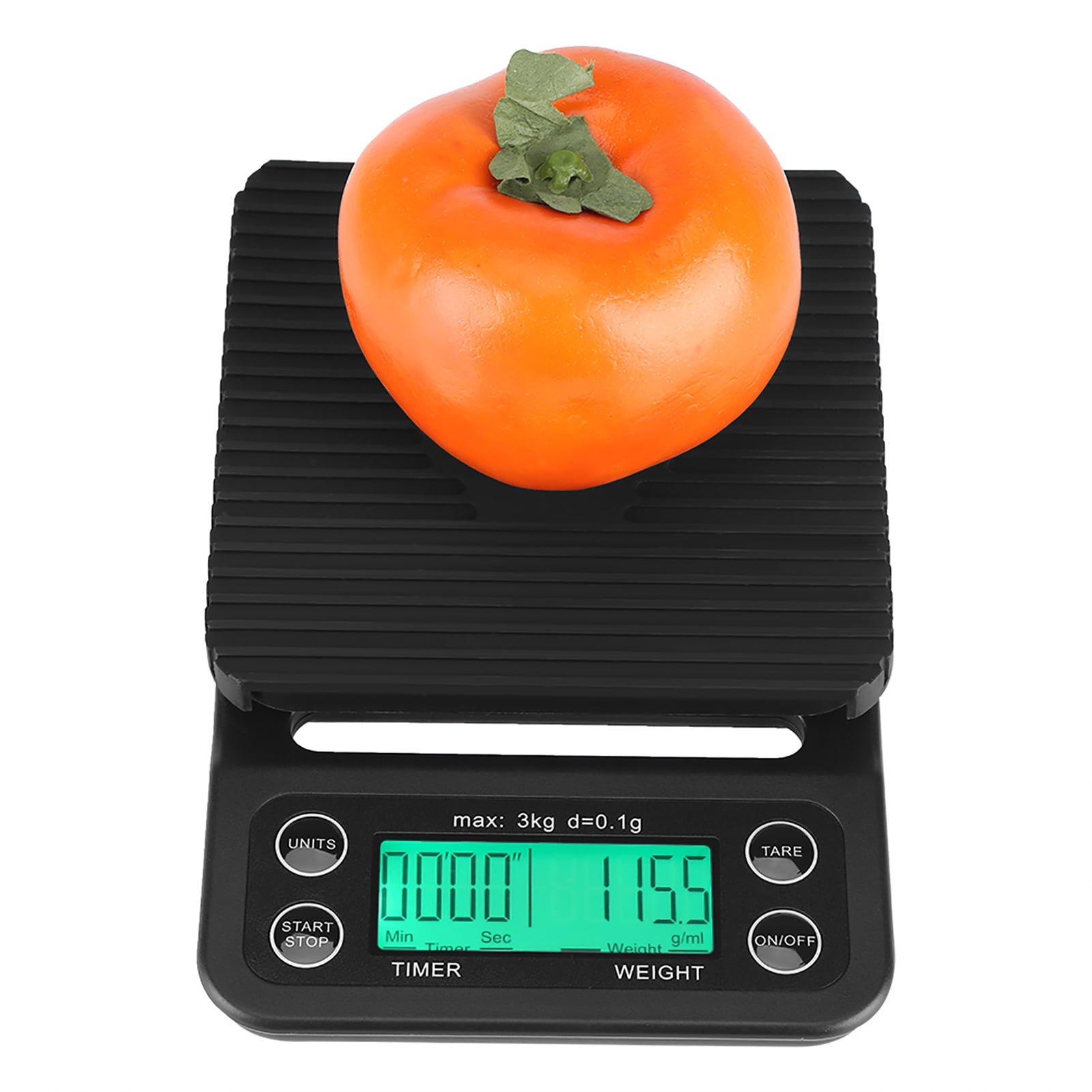 LAZIOEGR 3KG/0.1g Electronic Digital Kitchen Food Scale, Drip Coffee Weighing with Built-In Timer, Green Backlight LCD Screen, Black Body, Unit Conversion g/ml/oz/lb, 9.06 inches / 23 cm Length