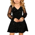 thumbnail image 2 of LYHaoo Kids Girl's Puff Long Sleeve Mesh Casual High Waist A Line Short Dress Formal Party Dresses For 4 14 Years，Dresses for School Casual Sizes 4-5 Years Black, 2 of 7