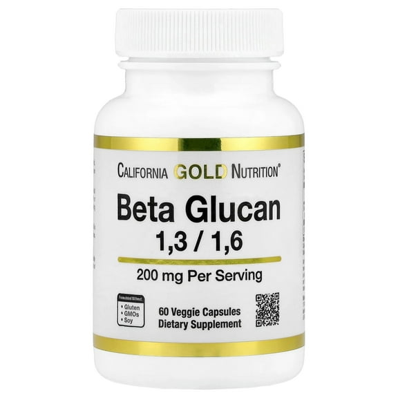 California Gold Nutrition Beta Glucan 1-3, 1-6, 200 mg, 60 Veggie Capsules
