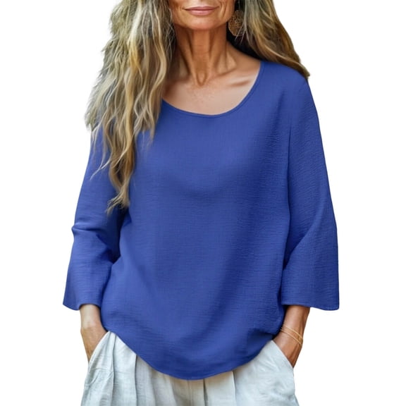Womens Tops Cotton Linen Long Sleeve Shirt Casual Plain Spring Summer T-Shirts Oversized Loose Ladies Elegant Baggy Tunic Top