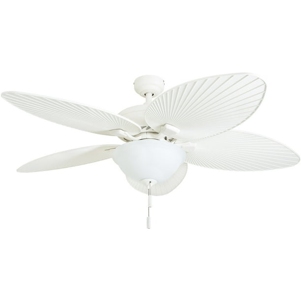White Tropical Led Ceiling Fan, Palm Blade Ceiling Fan