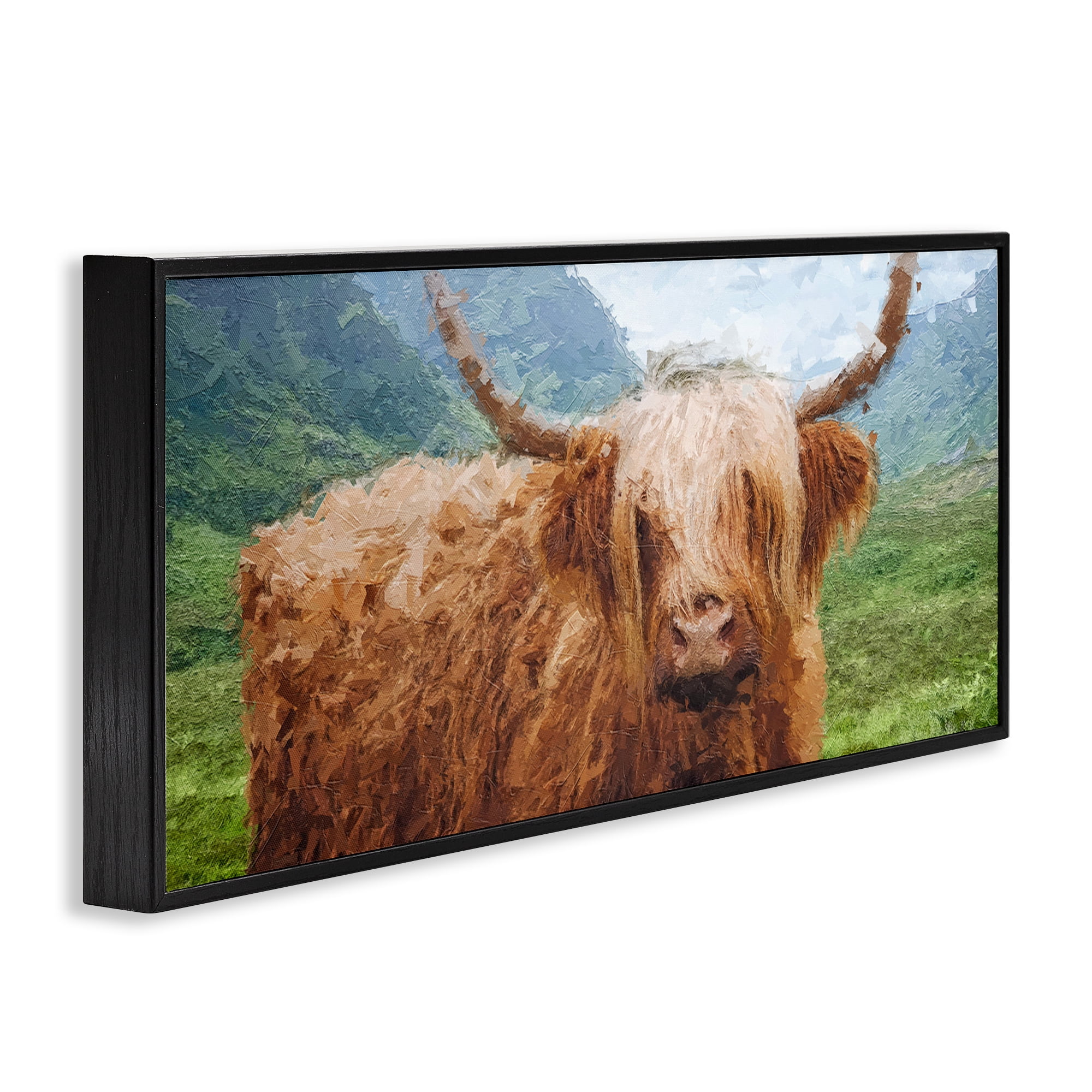 Stupell Industries Impressionist Highland Cattle Animals & Insects Painting Black Framed Art Print Wall Art, 24 x 10