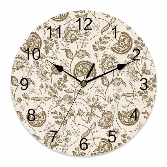 Wall Clock Beige Pastoral Flowers Clocks PVC Silent Non-Ticking Battery Operated Decorative Farmhouse Floral Round Clock for Home Living Room Kitchen Bedroom Office School Wall Decor 14 Inch