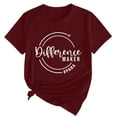 thumbnail image 2 of Tittly T Shirts for Women Spring Tops for Women Women's Difference Maker Para Printed T Shirt Cotton Round Neck Casual Short Sleeves Graphic Tees Tshirts Shirts Wine S, 2 of 4
