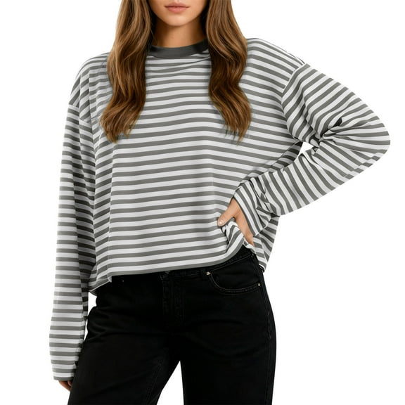 Long Sleeve Shirts for Women, Women Y2k Long Sleeve Fairy Grunge Striped Baggy Tees Shirts 2000s Emo Aesthetic Sweater Crop Tops Streetwear