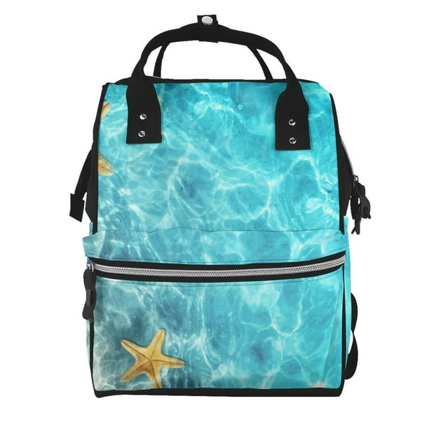 Fotbe Coral And Seashell On The Beach Mochila Maternidad - Lona de Sarga Impermeable, Mochila de Pañales de Gran Capacidad con Múltiples Bolsillos y Correas Ajustables