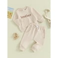 thumbnail image 3 of Bagilaanoe 2PCS Toddler Baby Boy Pants Set Letter Embroidery Long Sleeve Sweatshirt Pullover Tops + Drawstring Sweatpants 6M 12M 18M 24M 3T Kids Casual Sweatsuits, 3 of 9