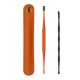 thumbnail image 1 of Juego de limpiadores de oídos de silicona con funda de cuero, diseño de doble punta para masaje 360°, ideal para uso familiar, fácil de limpiar y esterilizar, color naranja, incluye 2 piezas y bolsa, 1 of 6