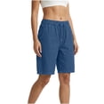 thumbnail image 3 of Livrdious Women's Jean Shorts High Waisted Stretchy Bermuda Denim Shorts Summer Casual Drawstring Elastic Waist Jean Shorts, S-2X, 3 of 7