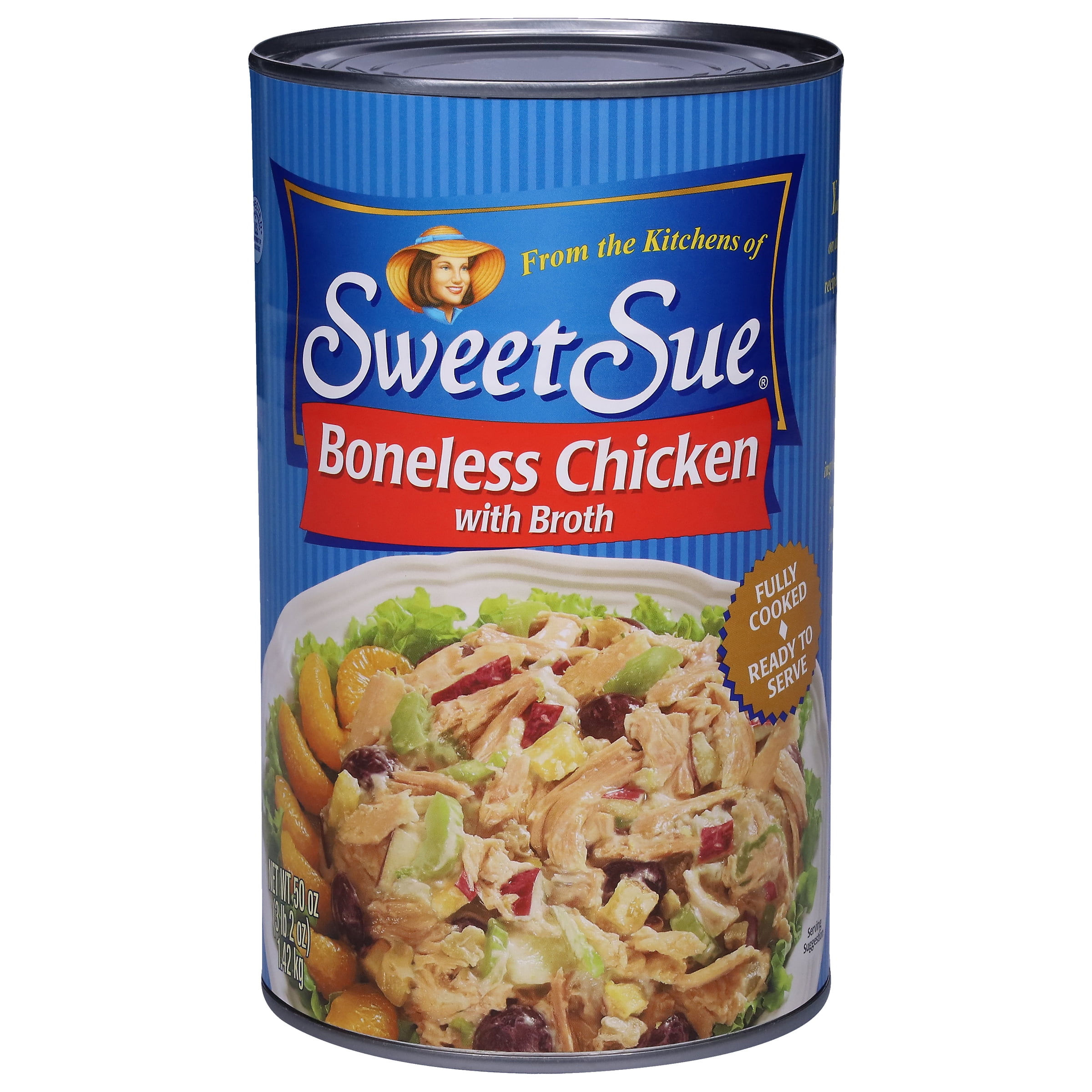 (12 pack) Sweet Sue Boneless Chicken with Broth, Fully Cooked and Ready to Serve, Gluten Free, 10g Protein Per Serving, Shelf Stable Can, 50 oz