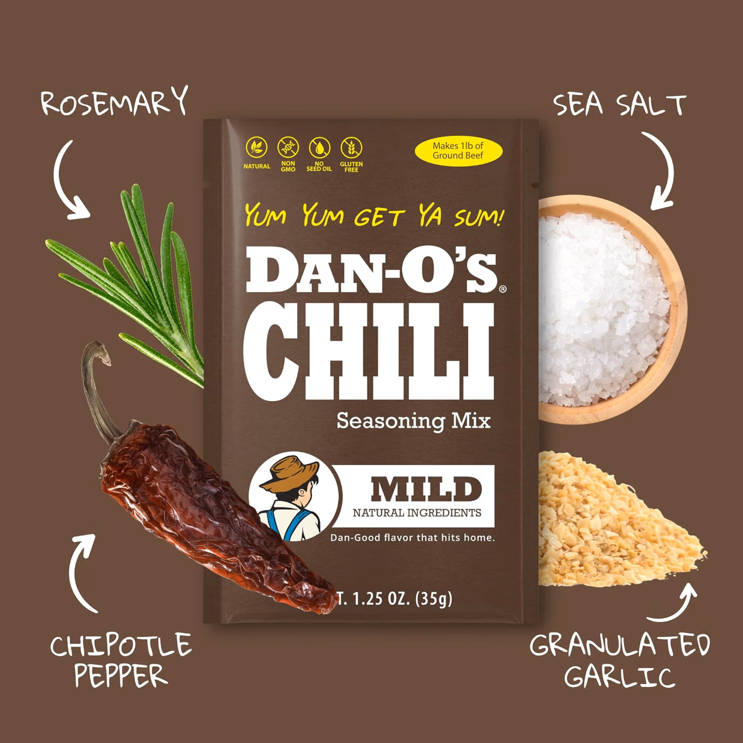 Dan-O's Mild Chili Seasoning 1.25 oz - Perfect for Enhancing Chili, Soups, and One-Pot Meals