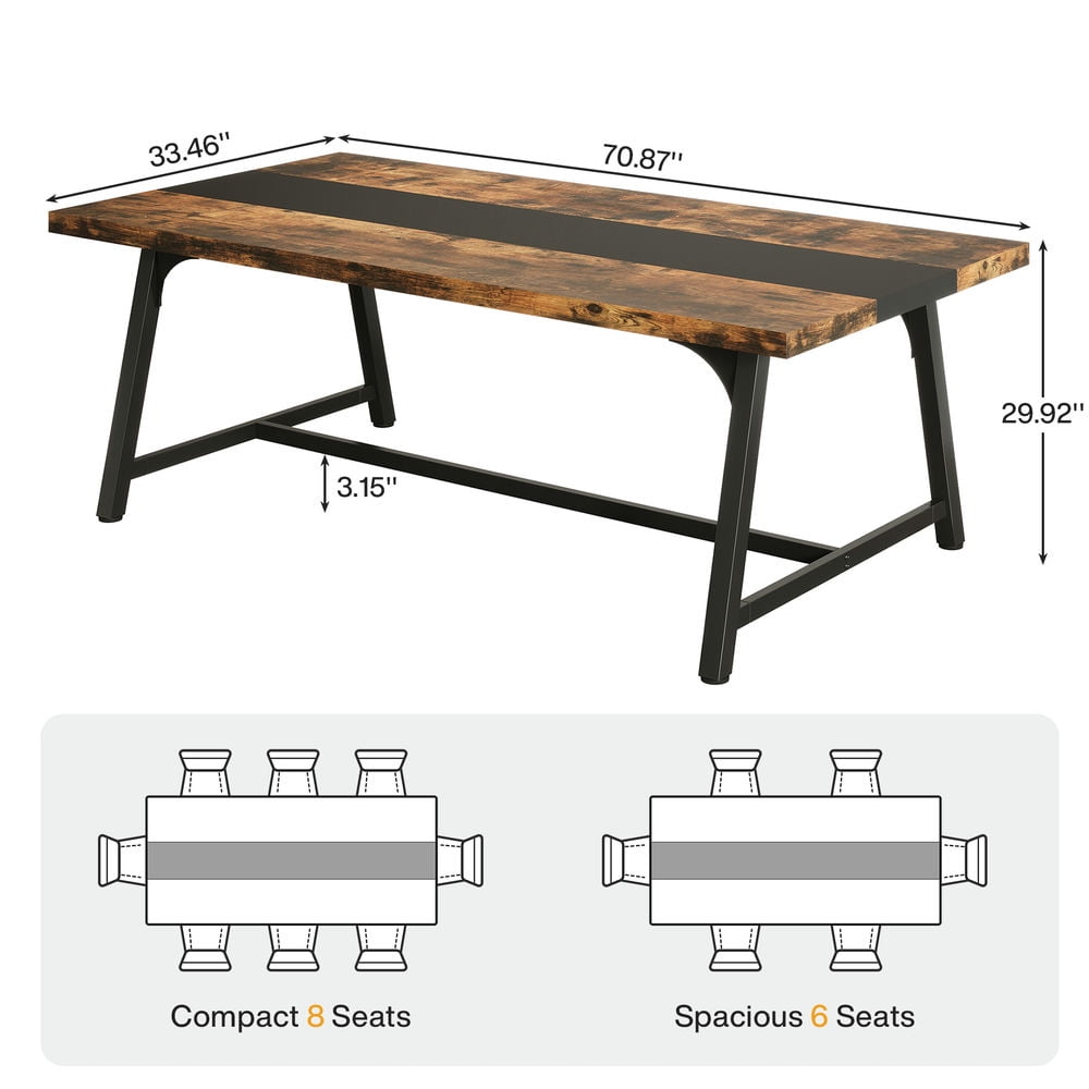 YYAo Gaming Desk, Computer Desk,6FT Conference Table, 70.8” Executive Desk Office Computer Meeting Table,Rustic Brown & Black