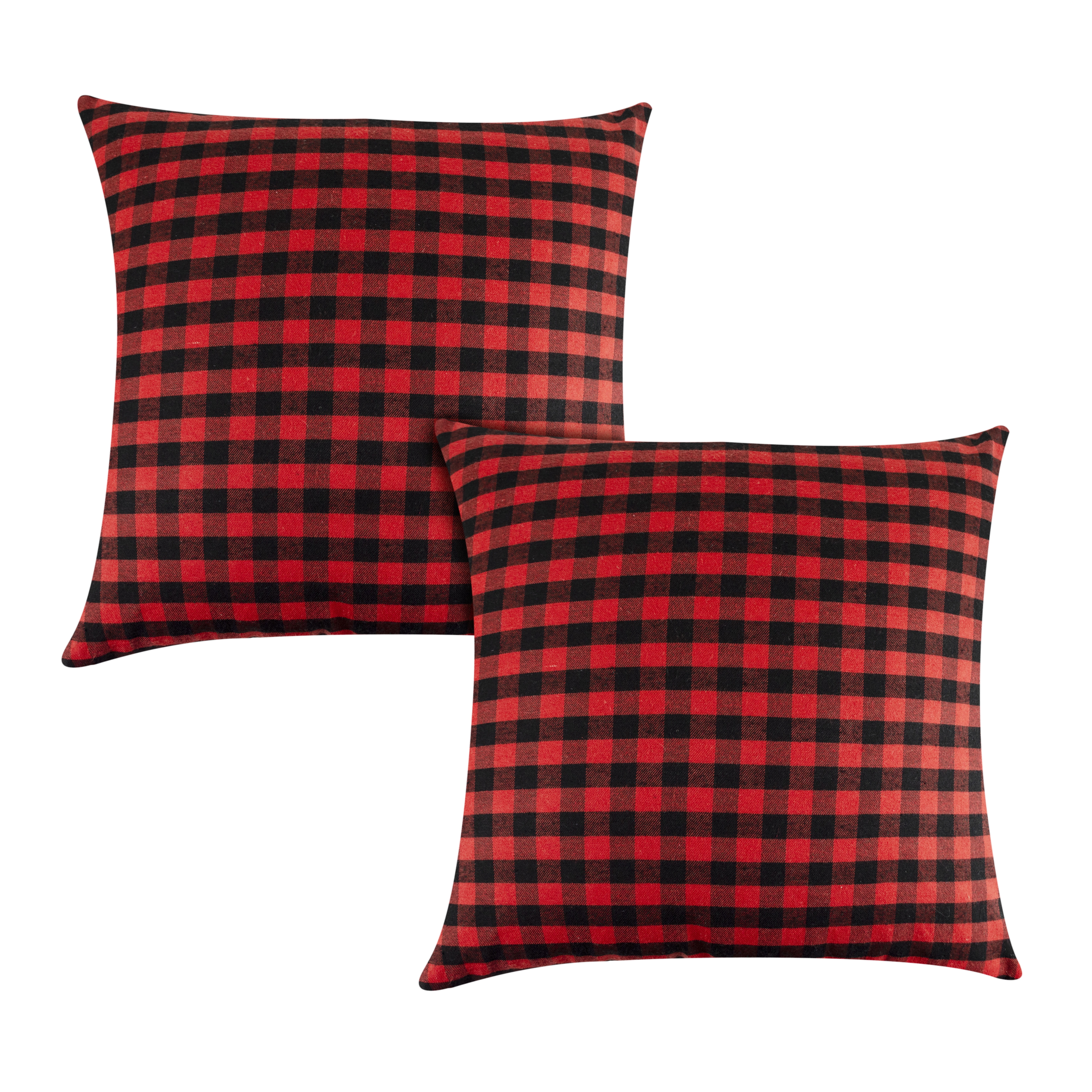 Set of 2 Tartan Plaid Decorative Throw Pillow Cushion Covers  Red Black White