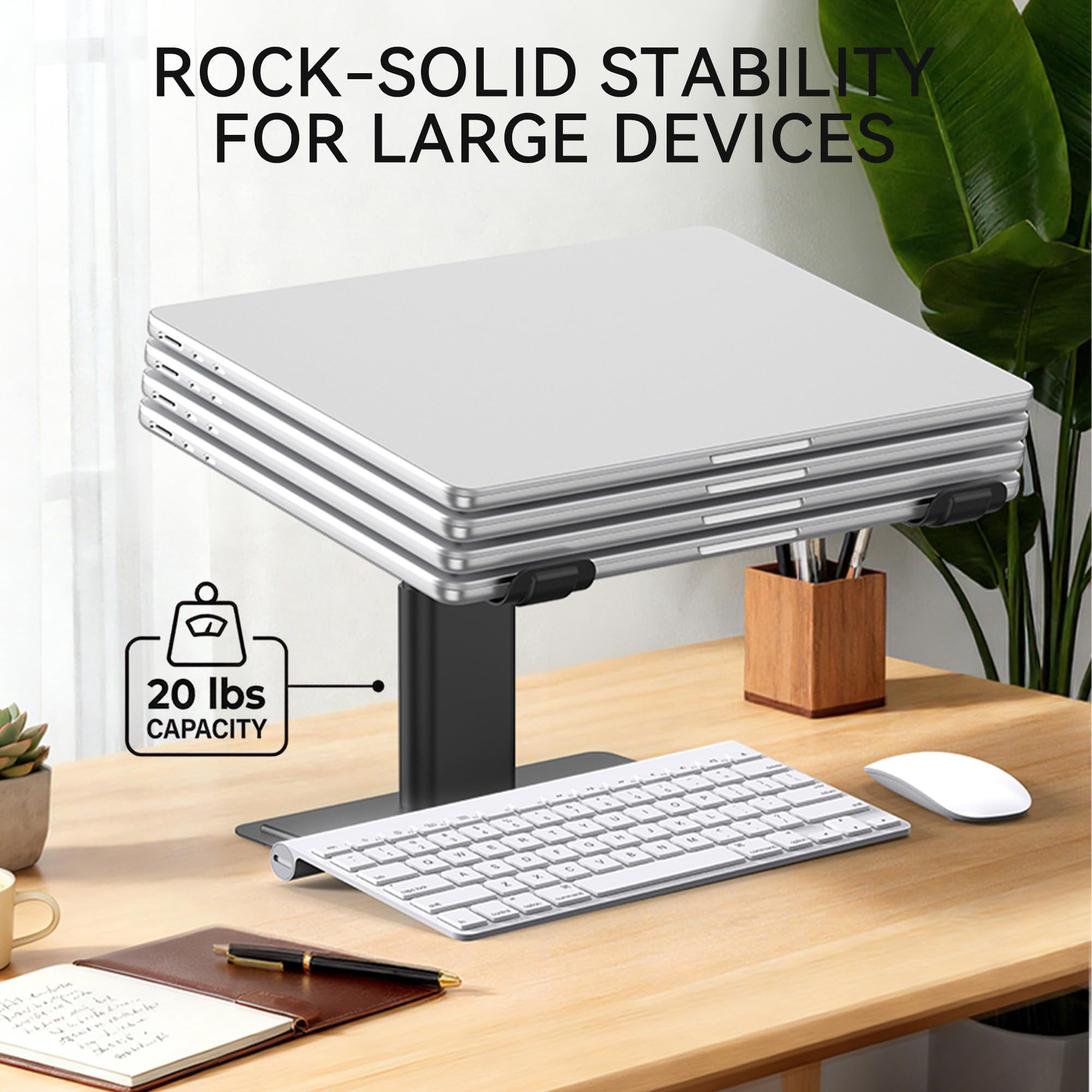 Adjustable Laptop Stand  Ergonomic Aluminum Riser For 10-17.3" Notebooks Ventilated Metal Holder With Height Alignment Desk Workspace Black