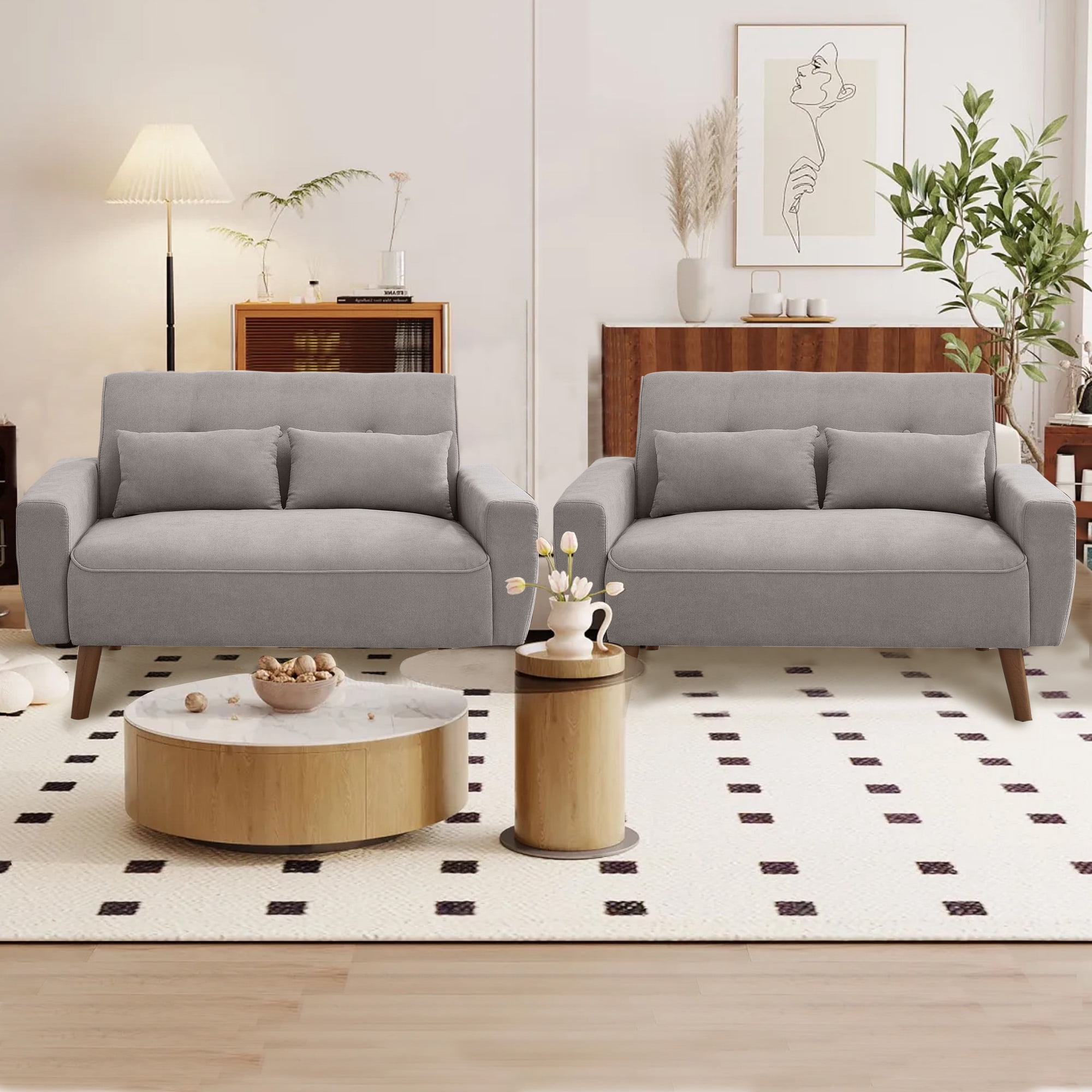 Soscana Couch 2 Piece Set Loveseat Double Seat Sofa with Lumbar Pillows, Modern Creative Small Couches Love Seat with Wide Upholstered Armrest,for Living Room Apartment Bedroom Small Space Office