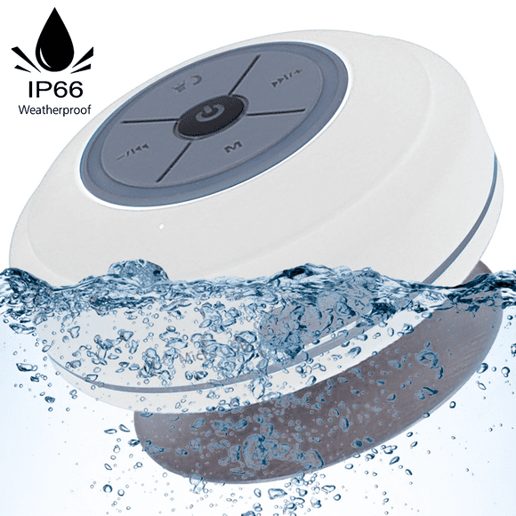 Water Resistant Bluetooth LED Shower Speaker FM Radio TF Card Reader, Built-in Control Buttons, Speakerphone, Powerful Suction Cup