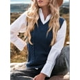thumbnail image 5 of Oversized Sweater Vest for Women V Neck Sleeveless Solid Color Loose Pullover Sweater Dark Blue L, 5 of 9