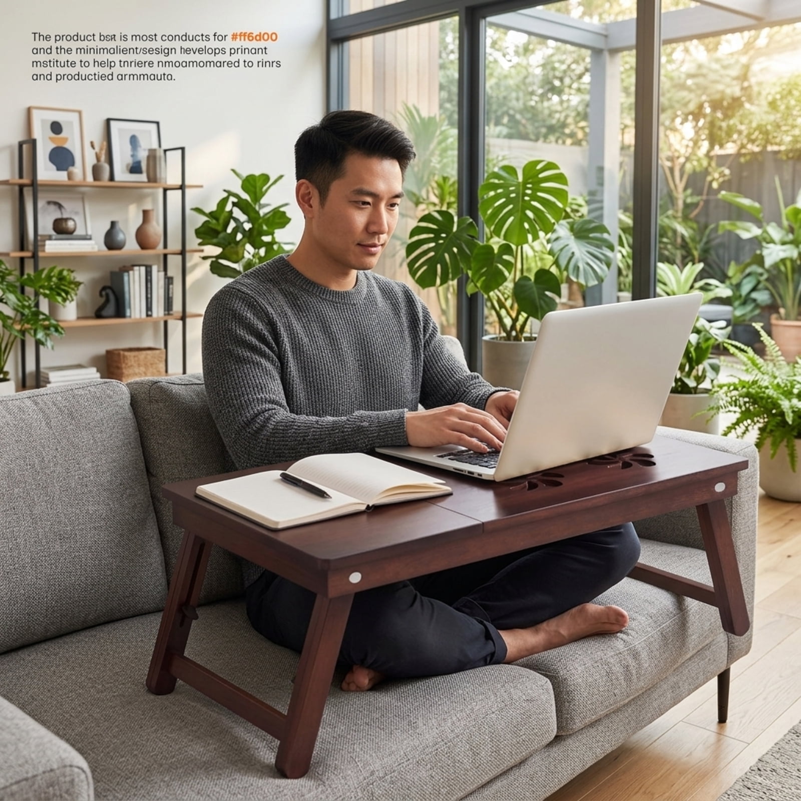 Furnibear Adjustable Bamboo Laptop Desk with Tilting Top Foldable Legs and Side Storage Drawer for Bed Sofa and Study, Brown