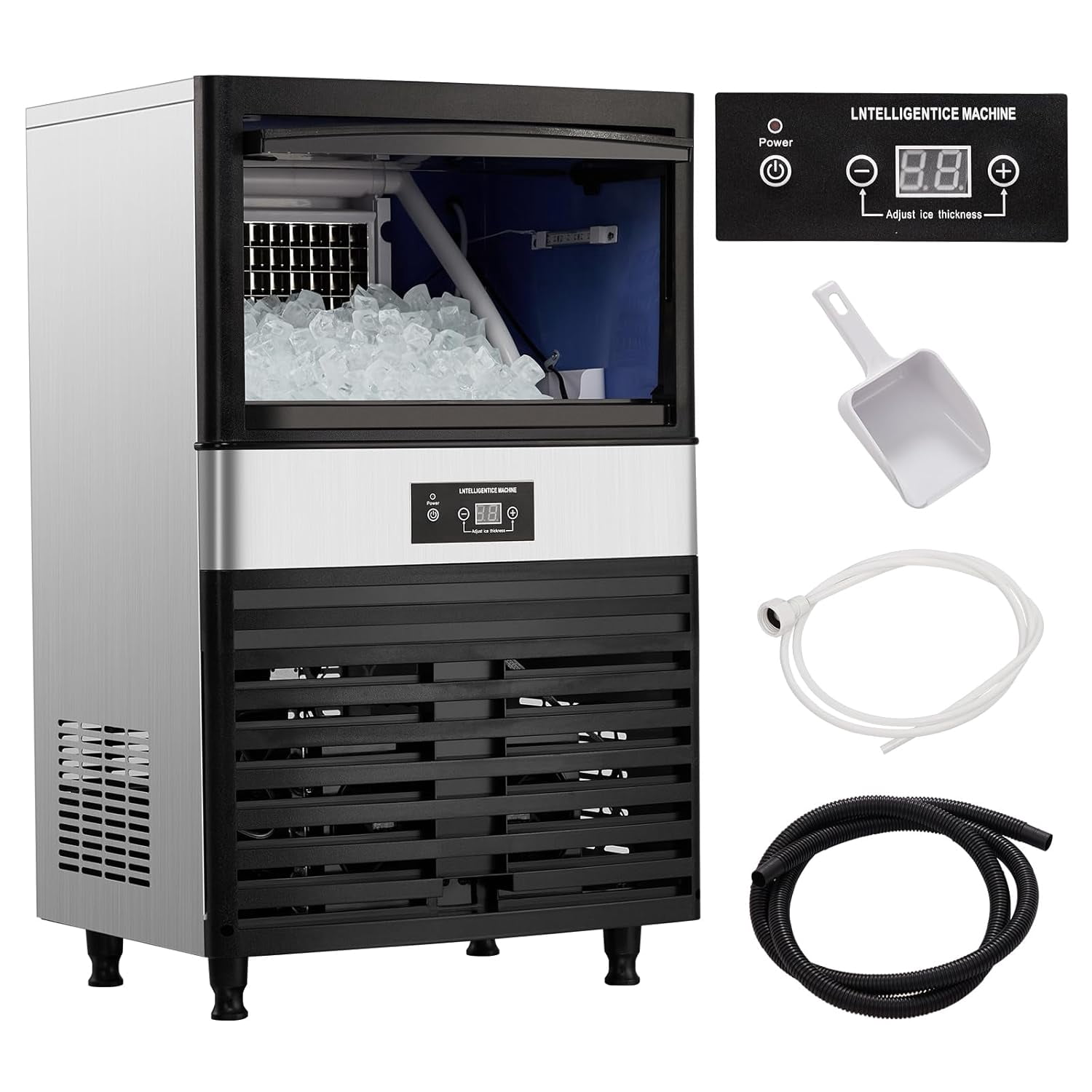 Commercial Ice Maker Machine - 160lbs/24H Stainless Steel Undercounter Ice Machine with 40lbs Storage, Adjustable Ice Cube Size (5 * 12 Cubes) for Restaurants, Bars, Cafes