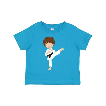 

Inktastic Karate Boy Cute Boy Brown Hair Black Belt Gift Toddler Boy Girl T-Shirt