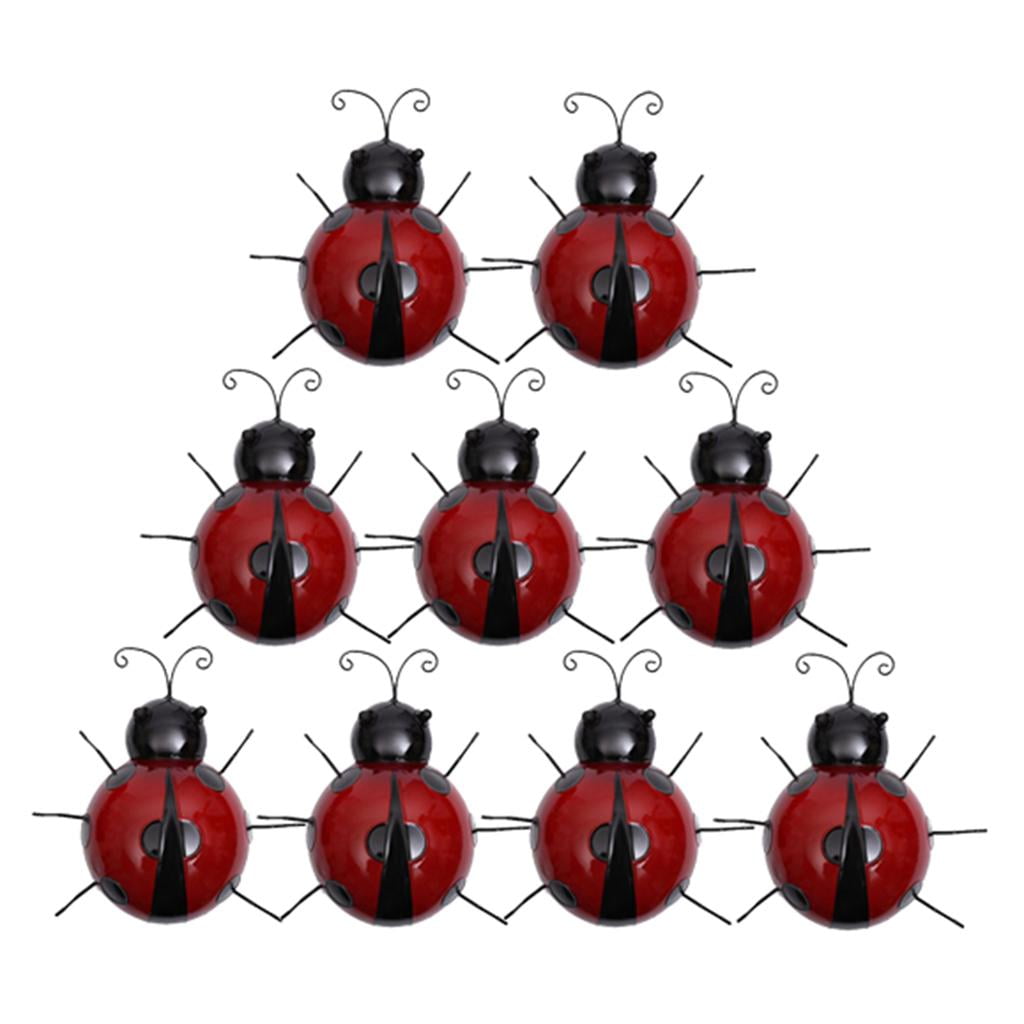 9x Metal Ladybird Sculpture Wall Art Wall Arts Ladybug Outdoor Garden