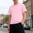 thumbnail image 2 of FRSASU Boys Athletic T-Shirts Casual Solid Color Short Sleeve Loose Crew Neck Pullover Workout Tee Tops for 5-15 Years Pink, 2 of 9