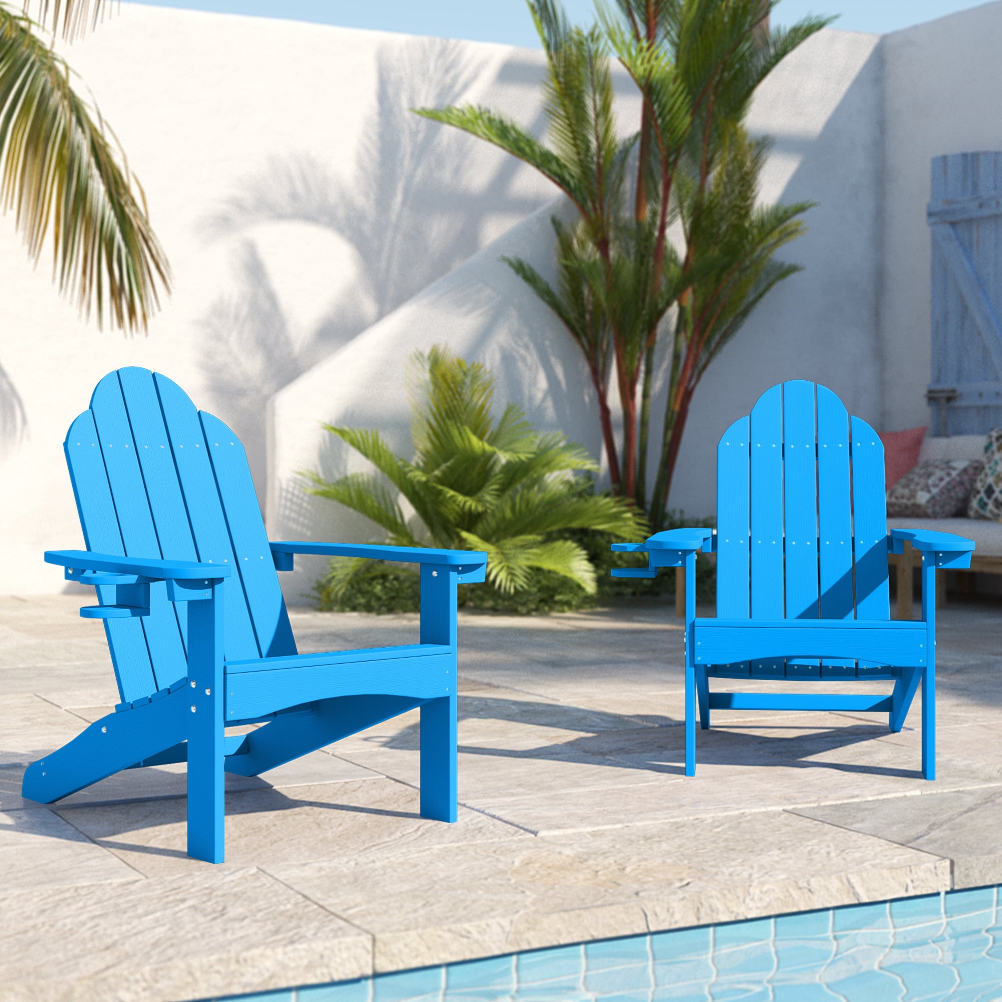 Dycanpo Adirondack Chairs Set of 6 with Cup Holder, 300lbs Weather Resistant, Blue