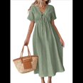 thumbnail image 2 of Vestido de Verano para Mujer, Informal, de Corta, con Lazo, Cuello en V, Volantes, Midi, Fluido. Verde XL, 2 of 10