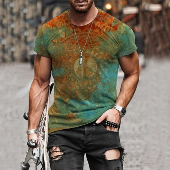 Meichang Mens 3D Printed Shirts Sports Fitness Short Sleeve T Shirts Loose Casual Workout Crewneck Pullover Tees Big and Tall Fashion Streetwear 2024 Clearance Sales Green 5XL