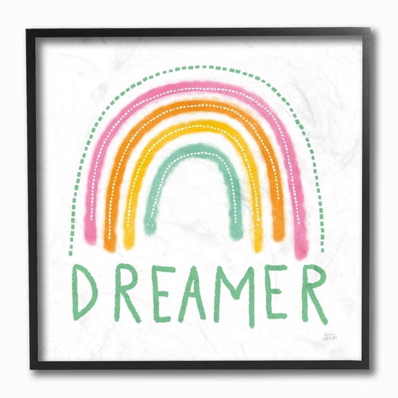 Stupell Industries Dreamer Text Dotted Line Rainbow Girl Inspirational Phrase Framed Wall Art Design by Melissa Averinos, 12" x 12", Black Framed