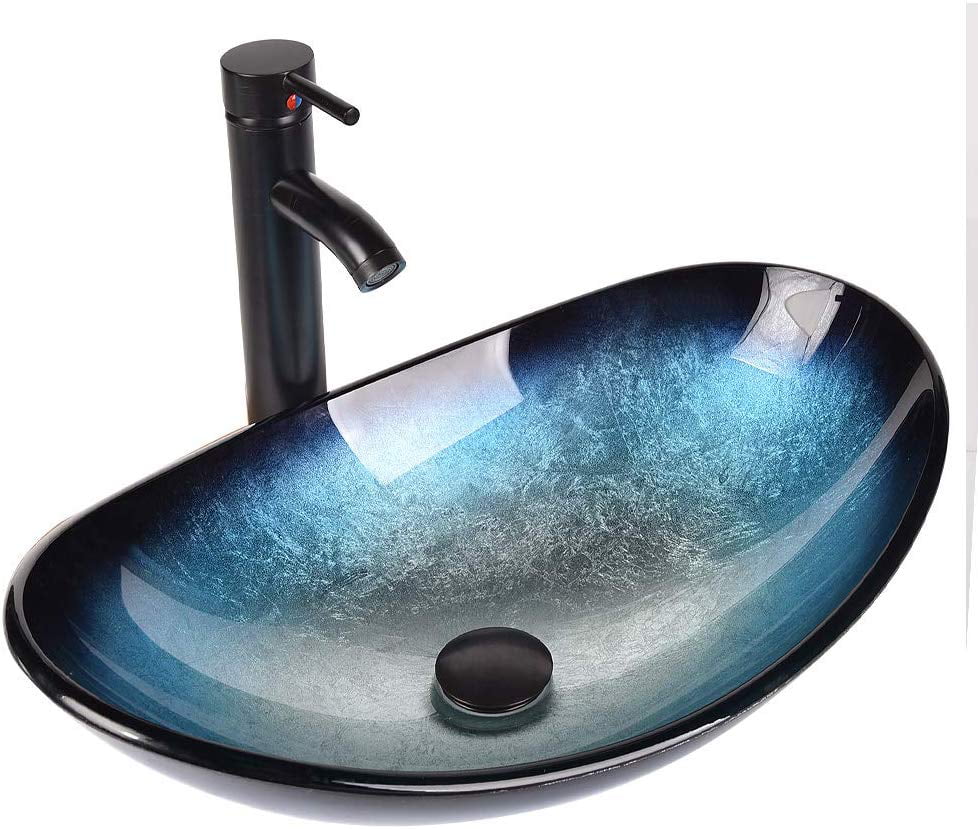 Elecwish Boat Shape Bathroom Artistic Glass Vessel Sink Free Oil