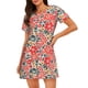 thumbnail image 1 of Easygdp Small Coral Red Flowers Camisón de manga corta para mujer, informal, estampado, 1 of 6