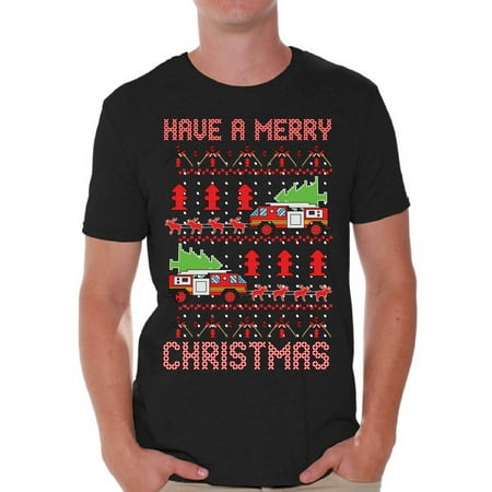Awkward Styles Christmas Fire Truck Tshirt for Men Firefighter Ugly Christmas T Shirt Funny Xmas Gifts for Firefighter Superhero Fire Truck Pulled By Reindeer Shirt Funny Christmas Shirts for (The Best Gifts For Her On Christmas)