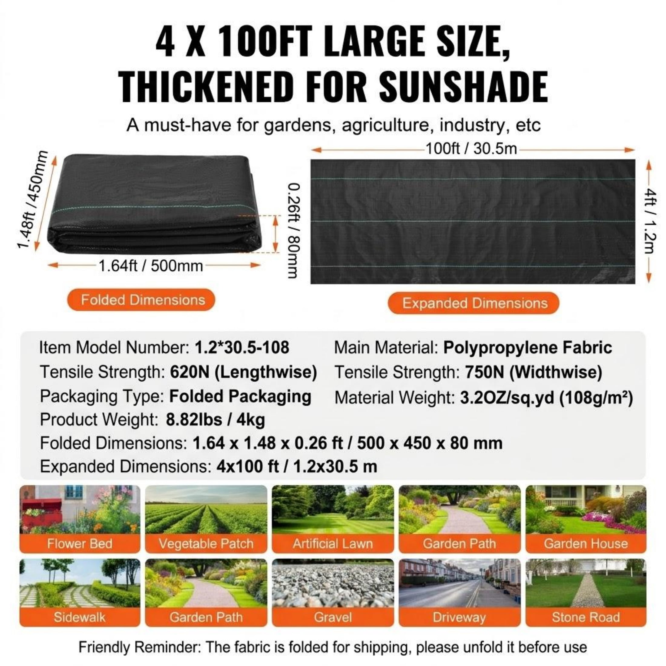 4ft x 100ft Heavy Duty Weed Barrier Fabric, Woven PP Geotextile Fabric for Landscaping, Driveway, Ground Cover, Weed Control, Black