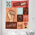 thumbnail image 1 of Fitness Tapestry, Gym Trainings Achievement Victory Strength Determination Don't Quit Phrase, Fabric Wall Hanging Decor for Bedroom Living Room Dorm, 5 Sizes, Multicolor, by Ambesonne, 1 of 1