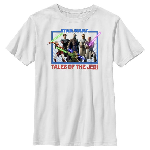 Boy's Star Wars: Tales of the Jedi Group Square  Graphic Tee White X Large