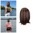 thumbnail image 2 of Eqslft Short Straight Bob Wig with Blonde Highlights,Medium Length Straight Hair, Natural Looking,Gradient Gold Brown, 2 of 8