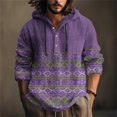 thumbnail image 2 of WTOBBY Men's Printed Cotton Linen Hooded Long Sleeve Shirt with Gradient Design for Spring and Summer Casual Daily Wear Lightweight and Breathable Pullover Top ,Purple L, 2 of 5