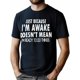 thumbnail image 1 of Camiseta de manga corta con cuello redondo y estampado "Just Because I'm Awake" para hombre, camiseta de moda, tops casuales, cómodos y transpirables, ideal para vacaciones de primavera y verano, ropa, 1 of 7