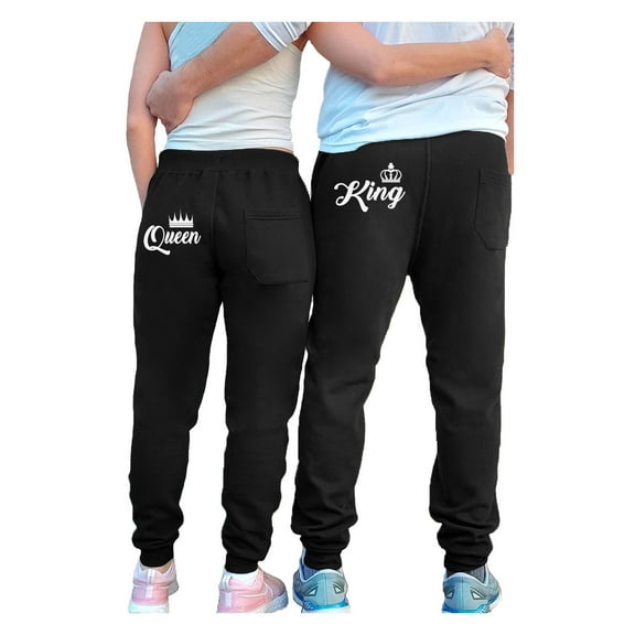 Funny Couples Sweatpants His and Hers Valentines Day Matching Couples Jogger Set Queen Joggers Black Small
