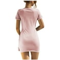 thumbnail image 4 of QUINDOS Summer Dresses for Women 2025 Wrap Beach Short Sleeve Crew Neck Sun Dresses Bandage Solid Color Slim Knee High Mini Dresses for Women, 4 of 5