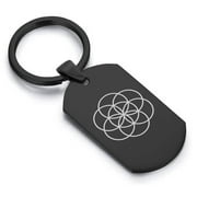 Stainless Steel Sacred Geometry Seed of Life Dog Tag Keychain Circle Ring