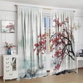 thumbnail image 4 of Asian Curtain Red Cherry Blossom Japanese Blossom Branch Oriental Chinese Ancient Ink Landscape Wind Printing Curtain for Kitchen Bedroom Living Room Blackout Curtain 55x63 Inch 2 Panels, 4 of 6
