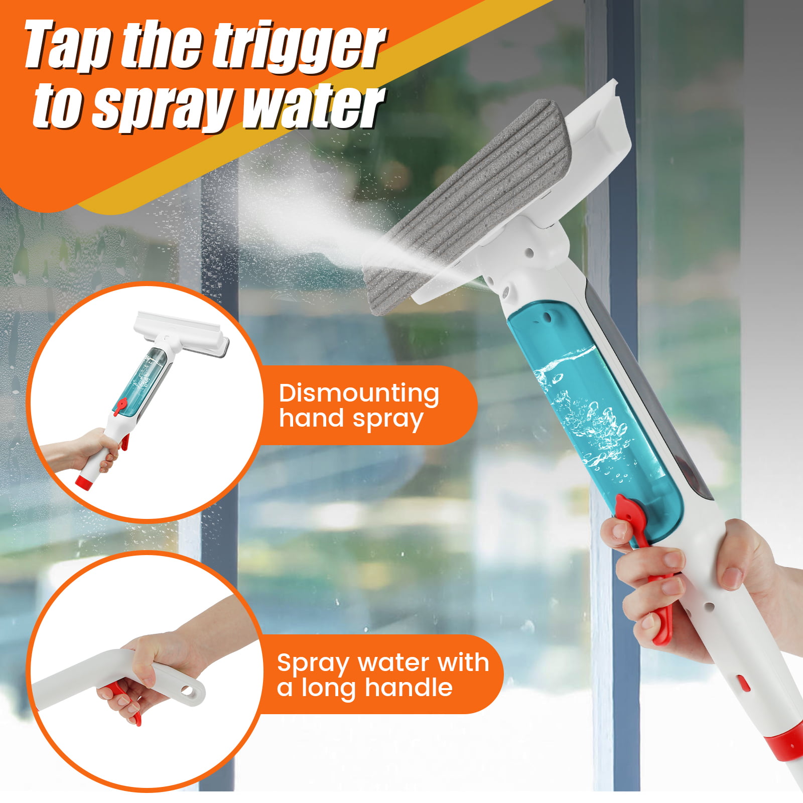 Red Horn Window Cleaning Squeegee Kit with Spray, 4-in-1 Mirror