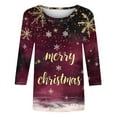 thumbnail image 4 of VKOYWKM Merry Christmas T-Shirts Women 3/4 Length Sleeve Womens Tops Christmas Graphic T Shirts Casual Crew Neck Funny Family Party Tunic Top, 4 of 4